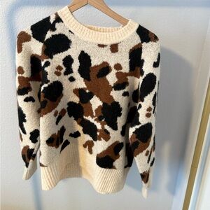 B. Young Women's Cream and Brown Cow Birch Jacquard Patterned Sweater Size L